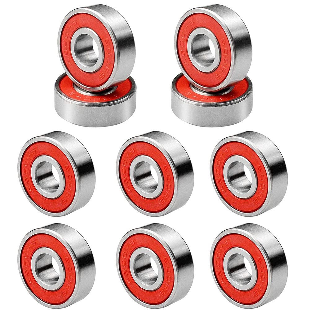 10PCS Skateboard Bearings Mini Steel Bearings, Skateboard Bearings Double Shielded Ball Bearings 608RS- ABEC-7 Replacement Parts Red