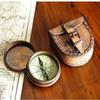 Antiqued Brass Poem Compass with Leather Case view 1