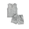 Ledy Champswiin Toddler Boy Summer Clothes Solid Outfit Button Cotton Tops Pocket Drawstring Shorts 2pcs (Pocket Grey, 2-3T) view 1