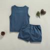 Ledy Champswiin Toddler Boy Summer Clothes Solid Outfit Button Cotton Tops Pocket Drawstring Shorts 2pcs (Pocket Blue, 2-3T) view 3