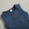 Ledy Champswiin Toddler Boy Summer Clothes Solid Outfit Button Cotton Tops Pocket Drawstring Shorts 2pcs (Pocket Blue, 2-3T) view 4