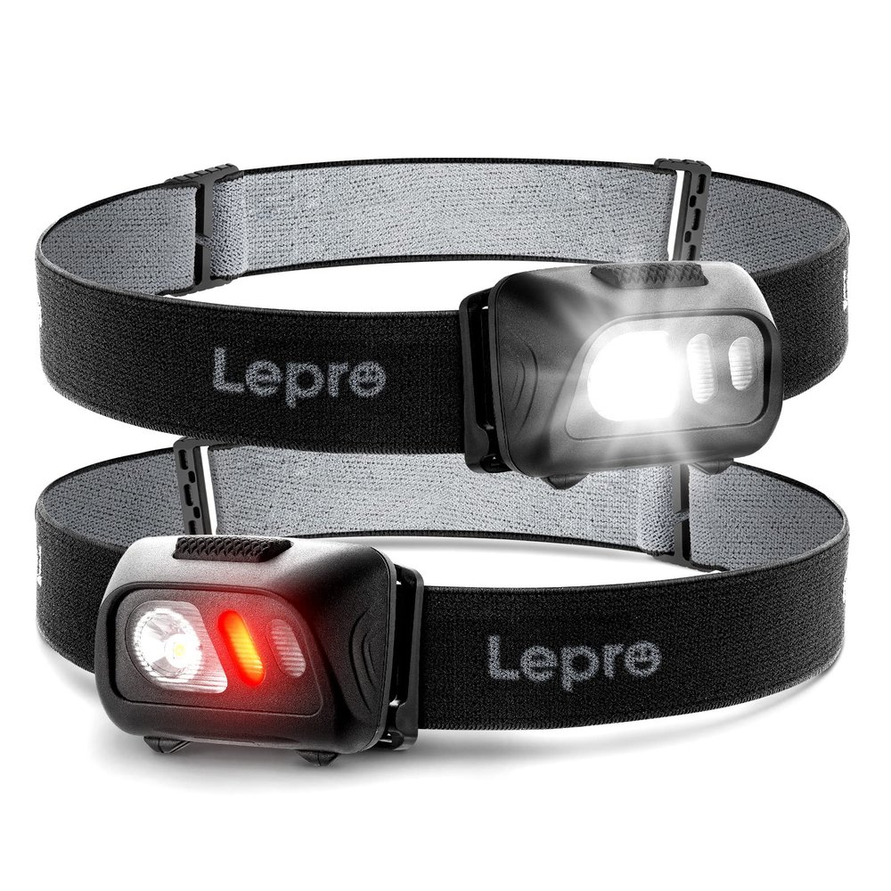Lepro LED Headlamp Flashlights, 1500Lux Head Lamp with 6 Lighting Modes and Red Light, IPX4 Waterproof Headlamp for Camping Hiking Backpacking Fishing, Adjustable Headband Suit for Adults Kids 2 Pack