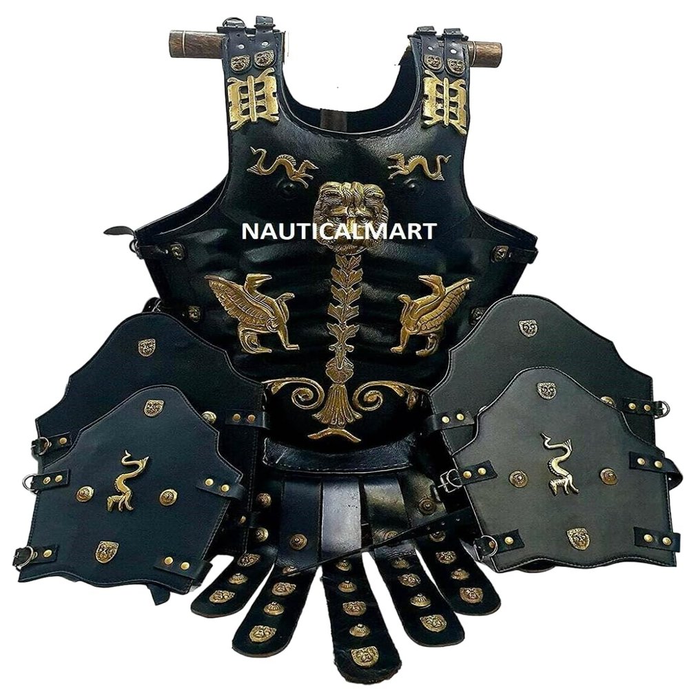 Medieval Roman Greek Leather Muscle Body Armor Leg & Arm Guard Set