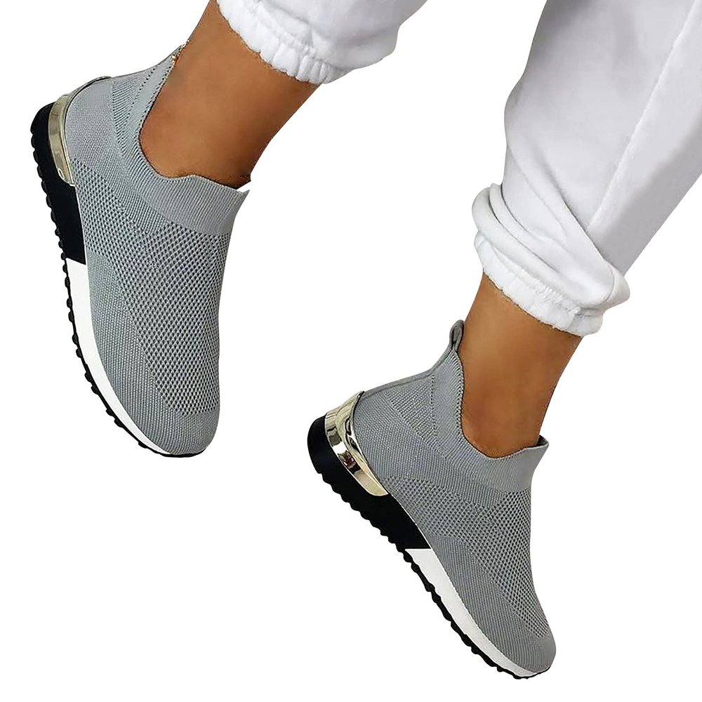 oiangi Women's Athletic Walking Shoes Casual Mesh-Breathable Comfortable Non-Slip Work Sneakers Grey