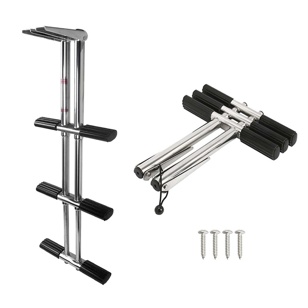 JLXJ 3 Steps Telescopic Ladder for Boat/Swimming Pool, Stainless Steel Dual Vertical Telescoping Tube Ladders for Marine Pontoon, Load: 200kg