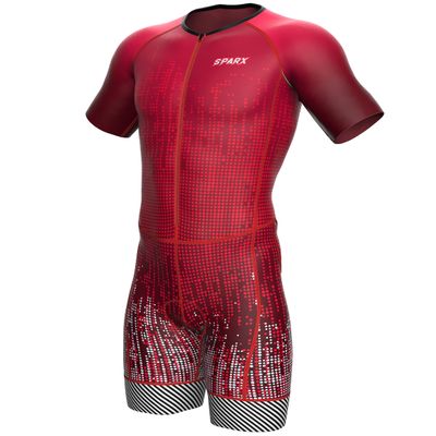 Sparx Mens Triathlon Suit - Aero Triathlon Suit Men - Short Sleeve Tri Suit Racesuit (2XL, Burgundy)
