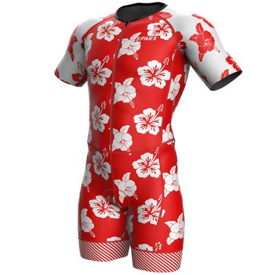 Sparx Mens Triathlon Suit - Aero Triathlon Suit Men - Short Sleeve Tri Suit Racesuit (2XL, Hisbiscus)
