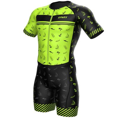 Sparx Mens Triathlon Suit - Aero Triathlon Suit Men - Short Sleeve Tri Suit Racesuit (2XL, Anchors)