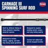 Penn Carnage III Surf Spinning Fishing Rod, Silver/Black/Gold, 10' - Medium Heavy - 20-40lb - 2pc view 2