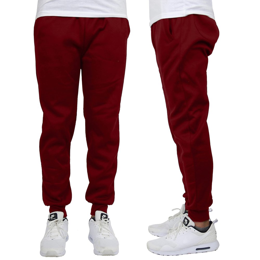 Galaxy by Harvic Mens Slim Fit Fleece Joggers with Side Pockets Burgundy