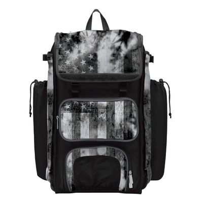 Boombah Catchers Superpack Bat Bag - 23-1/2" x 13-1/2" x 9-1/2" - USA Old Glory Black Ops Black/Charcoal/White - Holds 4 Bats - Backpack Version (no Wheels)