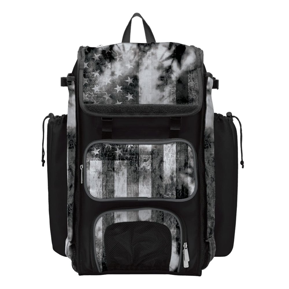 Boombah Catchers Superpack Bat Bag - 23-1/2" x 13-1/2" x 9-1/2" - USA Old Glory Black Ops Black/Charcoal/White - Holds 4 Bats - Backpack Version (no Wheels)