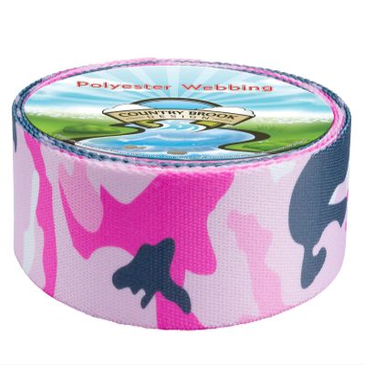 Country Brook Design - Pink and Grey Camo Polyester Webbing (1 Inch, 50 Yards)