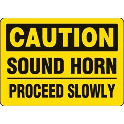 The Sign Studio Caution Sound Horn Proceed Slowly 10" x 7" - PVC-Commercial Grade 1/8" Plastic.