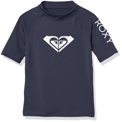 Roxy Girls' Whole Hearted Short Sleeve Rashguard Surf Shirt, Mood Indigo, 16