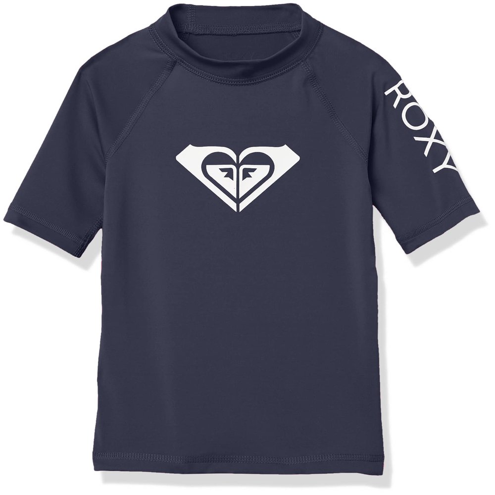 Roxy Girls' Whole Hearted Short Sleeve Rashguard Surf Shirt, Mood Indigo, 16