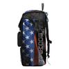 Boombah Catchers Superpack Bat Bag - 23-1/2" x 13-1/2" x 9-1/2" - USA Black Ops Black/Royal Blue/Red - Holds 4 Bats - Backpack Version (no Wheels) view 4