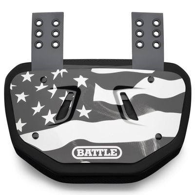 Battle Sports Novelty Football Back Plate  Hard Shell Lower Back Protector with Contoured Foam for High-Impact Protection - Adult, American Flag Silver/Black