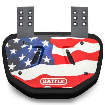 Battle Sports Novelty Football Back Plate  Hard Shell Lower Back Protector with Contoured Foam for High-Impact Protection - Adult, American Flag Red/White/Blue