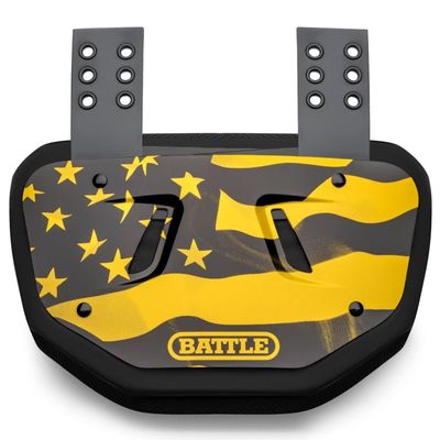 Battle Sports Novelty Football Back Plate  Hard Shell Lower Back Protector with Contoured Foam for High-Impact Protection - Youth, American Flag Gold/Black