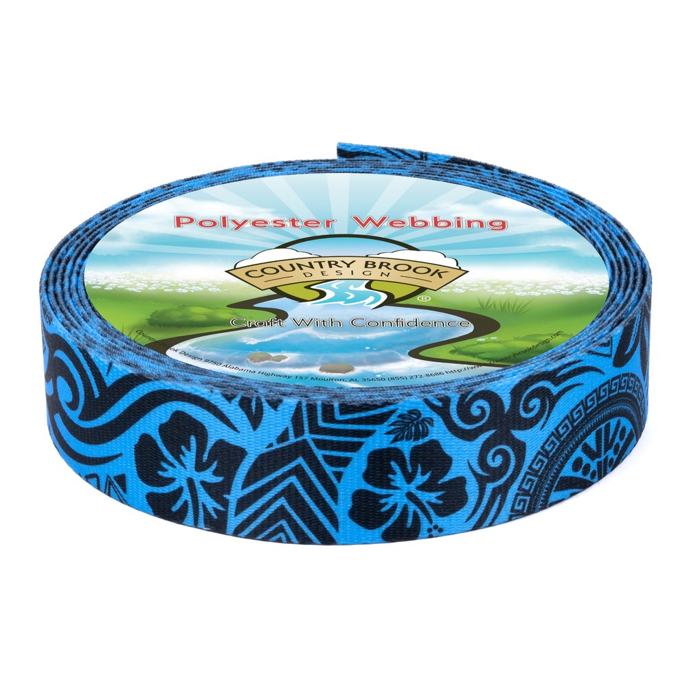 Country Brook Design - Blue Polynesian Polyester Webbing (1 Inch, 20 Yards)