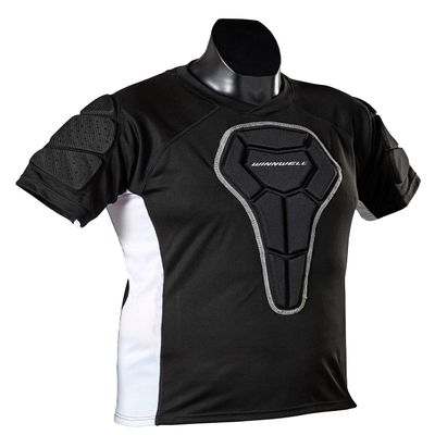 Winnwell Mens Padded Compression Shirt - Sports Under Shirt for Football, Hockey, Baseball & Paintball - Protective Shirt with Chest & Shoulder Padding (Senior) Black