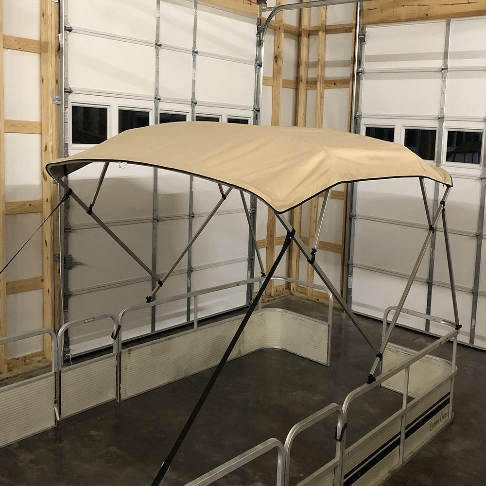 Complete Beige Pontoon Boat Square Tube Bimini Top Kit 9'x8' by Cypress Rowe Outfitters: Ideal Shade Bimini Canvas(with Boot), Frame, Hardware for Years of Durable, Lasting Reliable Shade