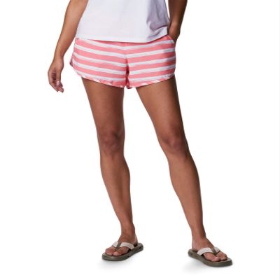 Columbia Women's Bogata Bay Stretch Printed Short, Coral Reef Brush Stripe, XX-Large