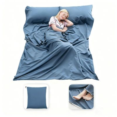 MongByYa Sleeping Bag Liner Lightweight Compact Sleeping Bag Sack Portable Clean Travel Sheet Camping Sleep Sheet for Backpacking Hotel Hiking (Mystic Blue, 82.7" X 63)
