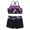 Choomomo Kids Girls Two Pieces Dance Outfit Criss Cross Back Crop Top with Booty Shorts Swimwear Dark Night Black 4 Years view 3