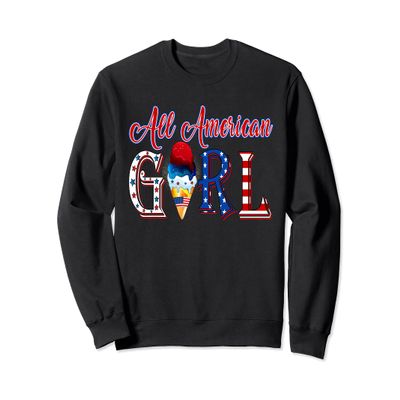 All American Girl 4th of July USA Flag Ice Cream Outfit Kids Sweatshirt