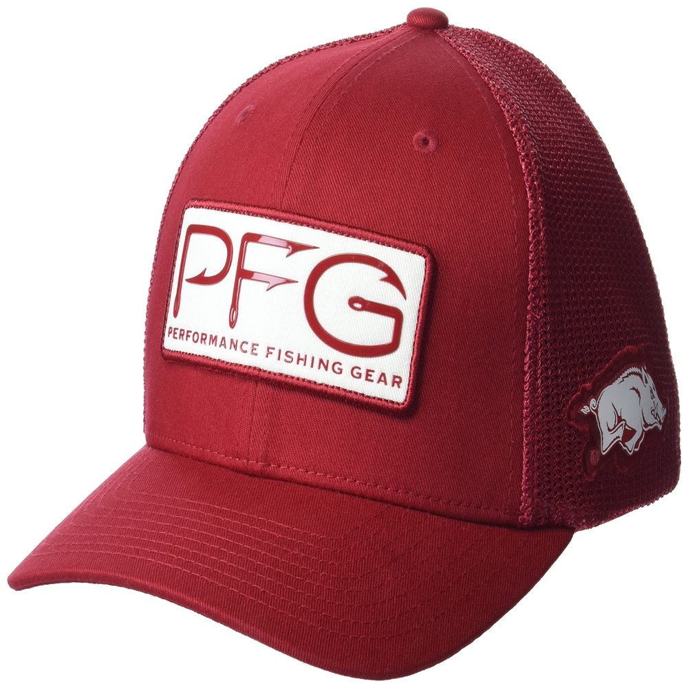 Columbia Collegiate PFG Mesh Hooks Ball Cap, ARK-Red Velvet, Small/Medium