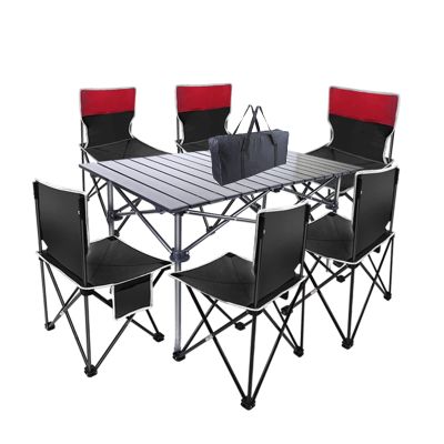 Camping Table Chairs Large Folding Table Set with Six Chairs, Aluminum Alloy Outdoor Camping Picnic Table, Convenient Storage (Color : Package 1)