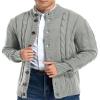 Aimeilgot Mens Fashion Casual Slim Fit Button Down Cable Knitted Stand Collar Cardigan Sweater(Light Gray,Medium) view 3