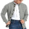 Aimeilgot Mens Fashion Casual Slim Fit Button Down Cable Knitted Stand Collar Cardigan Sweater(Light Gray,Medium) view 4