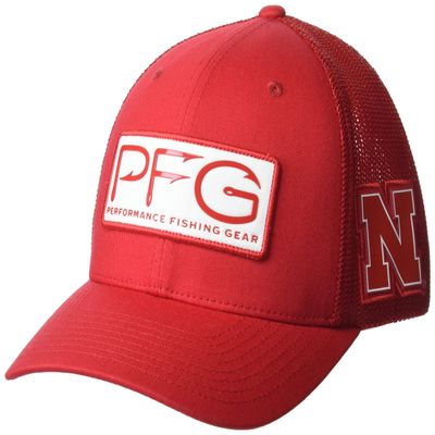 Columbia Collegiate PFG Mesh Hooks Ball Cap, NEB - Bright Red, Small/Medium