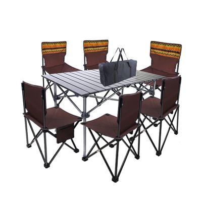 Camping Table Chairs Large Folding Table Set with Six Chairs, Aluminum Alloy Outdoor Camping Picnic Table, Convenient Storage (Color : Package 2)