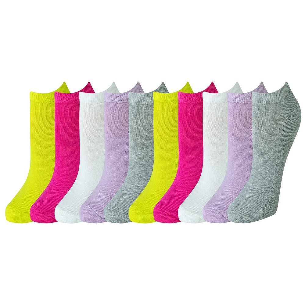 Amazon Essentials Women's Cotton No-Show Athletic Socks, Lightly Cushioned, 10 Pairs, Pink/Grey/White, 8-12