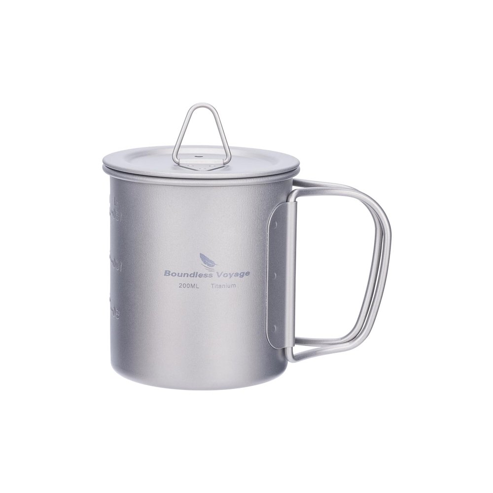Boundless Voyage Titanium Cup with Lid Outdoor Camping Ultralight Water Tea Coffee Mug 200ML/300ML/450ML (200ml (6.7fl oz))