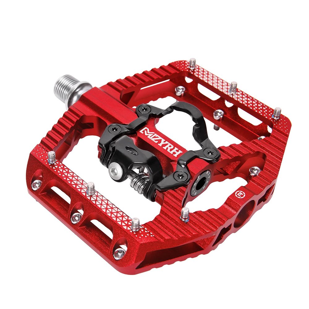 MZYRH MTB Mountain Bike Pedals 3 Bearing Flat Platform Compatible with Dual Function Sealed Clipless Aluminum 9/16" Pedals with Cleats for Road (red 3 Bearings)