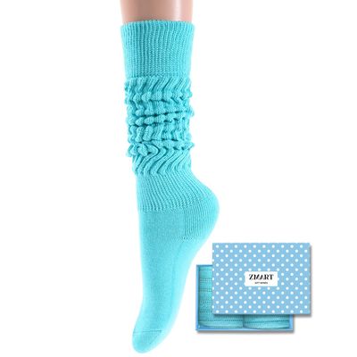 Zmart Blue Slouch Socks Women - Scrunch Slouchy Blue Tube Knee High Socks, Teens Christmas Gifts