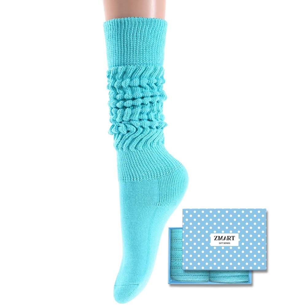 Zmart Blue Slouch Socks Women - Scrunch Slouchy Blue Tube Knee High Socks, Teens Christmas Gifts