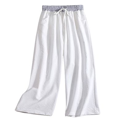 Snoly Women's Summer Casual Pants High Waist Wide Leg Full Length Sweatpants (White, X-Small)