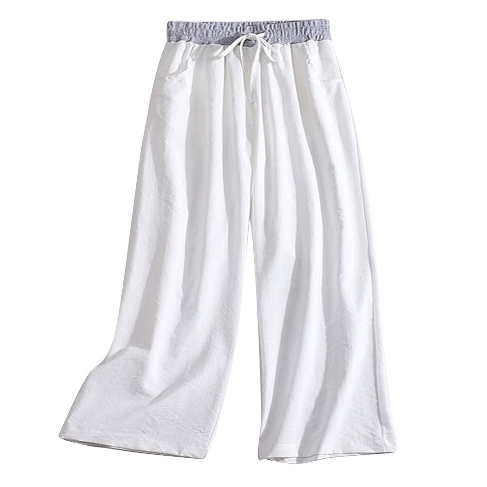 Snoly Women's Summer Casual Pants High Waist Wide Leg Full Length Sweatpants (White, X-Small)