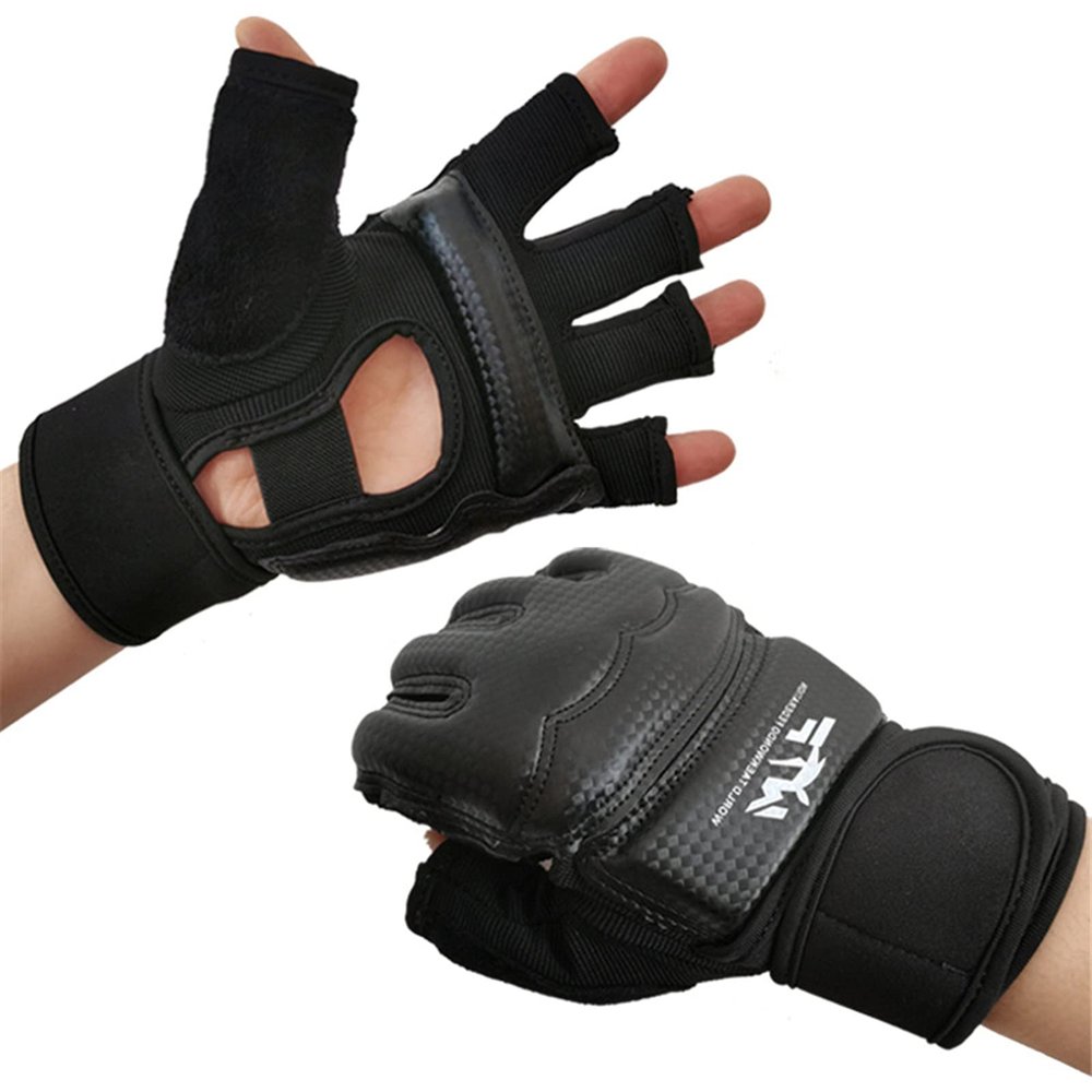 WIRUN Half Finger Taekwondo Gloves - Kickboxing Sparring Training Light Workouts for Men Women Muay Thai, Martial Arts, Karate, Shadow Boxing, Combat Class (Small, Black)