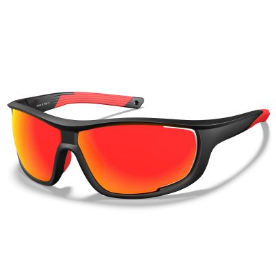 CARFIA Polarized Sports Sunglasses for Men Women UV Protection Unique Lens Sides Vent Glasses for Baseball Running Cycling Red Mirrored