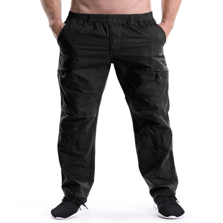 OCHENTA Men's Pull On Cargo Pants with Full Elastic Waist Lightweight Workwear Slacks Black Tag 4XL - US 40