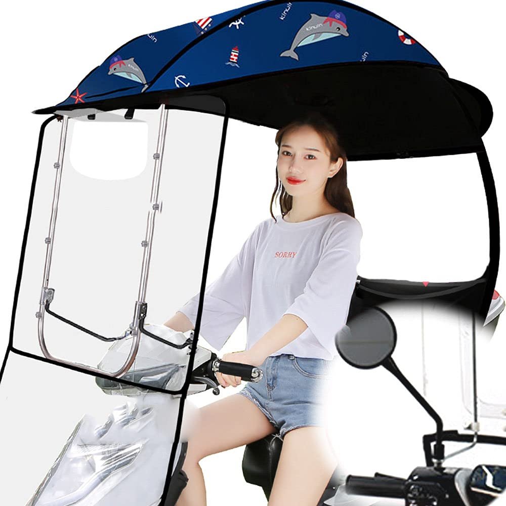 ZWJABYY Scooter Rain Waterproof Cover,Scooter Umbrella,Hd Transparent Bezel Awning Sunshade Windproof/Rainproof/Sunscreen Suitable for All Electric Bicycles and Electric Scooter Cover,A-Blue