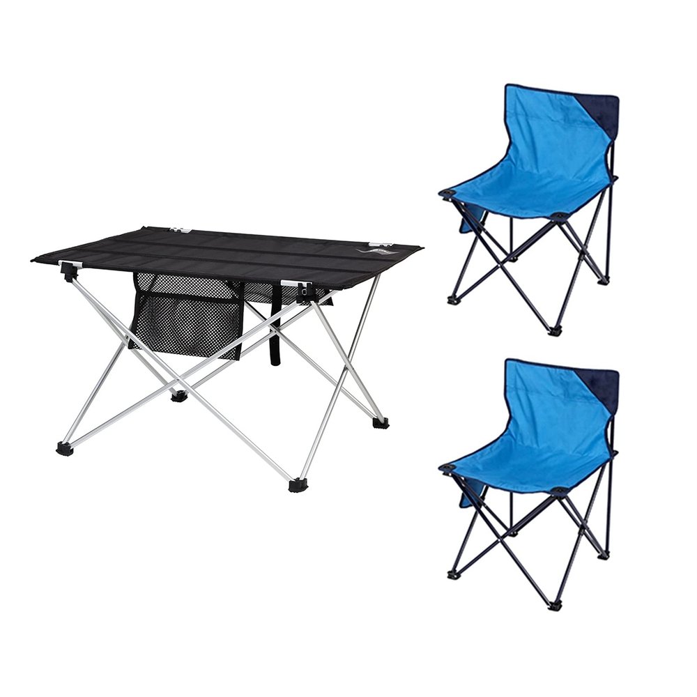 Camping Table Chairs Folding Table with 2 Chairs, Outdoor Ultra-Light Oxford Cloth Picnic Table, Suitable for Courtyard Fishing Trekking (Size : 75x55x52cm)