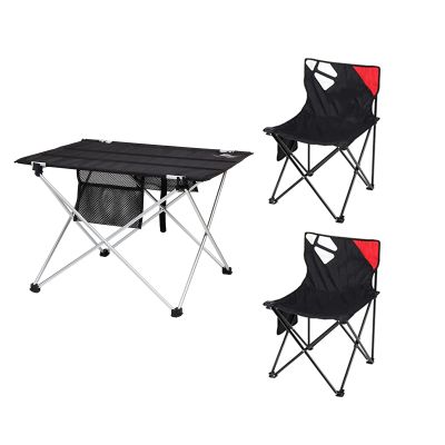 Camping Table Chairs Oxford Cloth Outdoor Folding Table and Chair Set, Suitable for Self-Driving Trip Barbecue Beach Table, Convenient to Carry and Store (Color : Black, Size : 75x55x52cm)